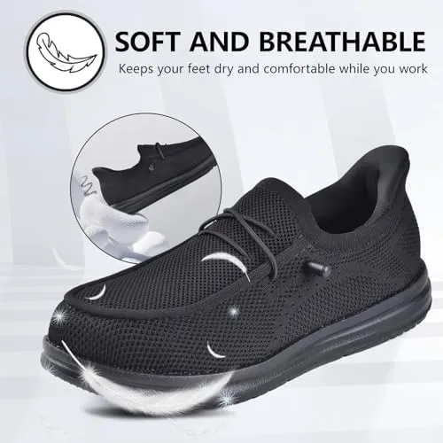 SUADEX Hands Free Slip On Steel Toe Shoes Indestructible Steel Toe Sneakers Lightweight Arch Support Work Safety Shoes Puncture Proof Composite Toe