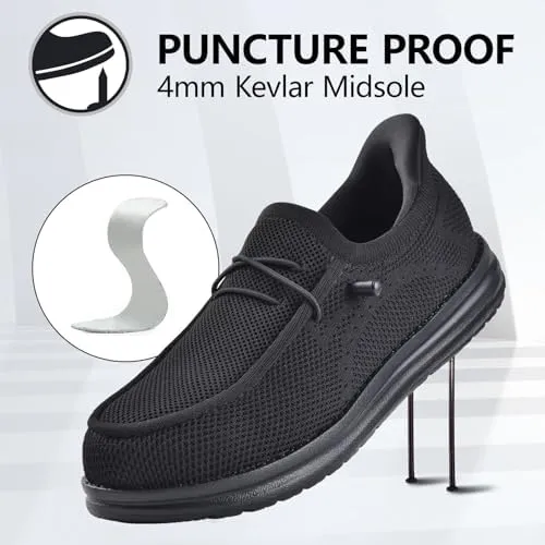 SUADEX Hands Free Slip On Steel Toe Shoes Indestructible Steel Toe Sneakers Lightweight Arch Support Work Safety Shoes Puncture Proof Composite Toe