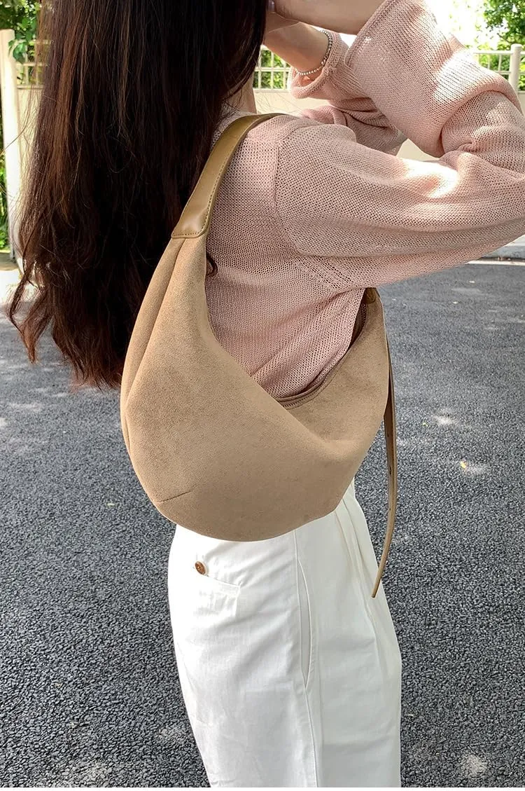 Suede Bag Brown Suede Handbag Crescent Bag Small Shouder Purse Fall Aesthetics Designer Handbags