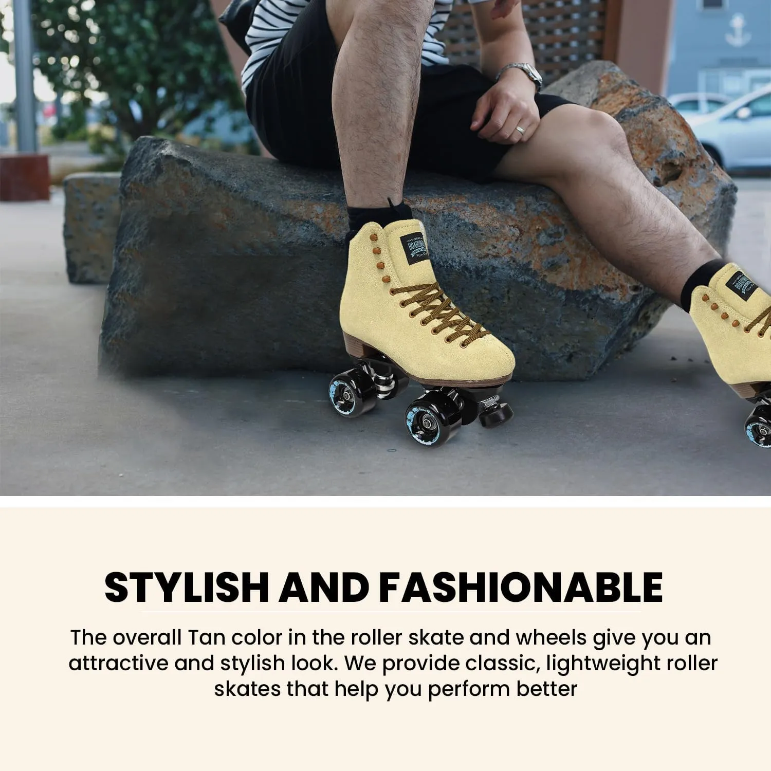 Sure-Grip Boardwalk Unisex Outdoor Roller Skates - Retro Boots with Suede Leather & Rubber - ABEC 3 Bearings & Aluminum Trucks - Boardwalk 82A Outdoor Wheels