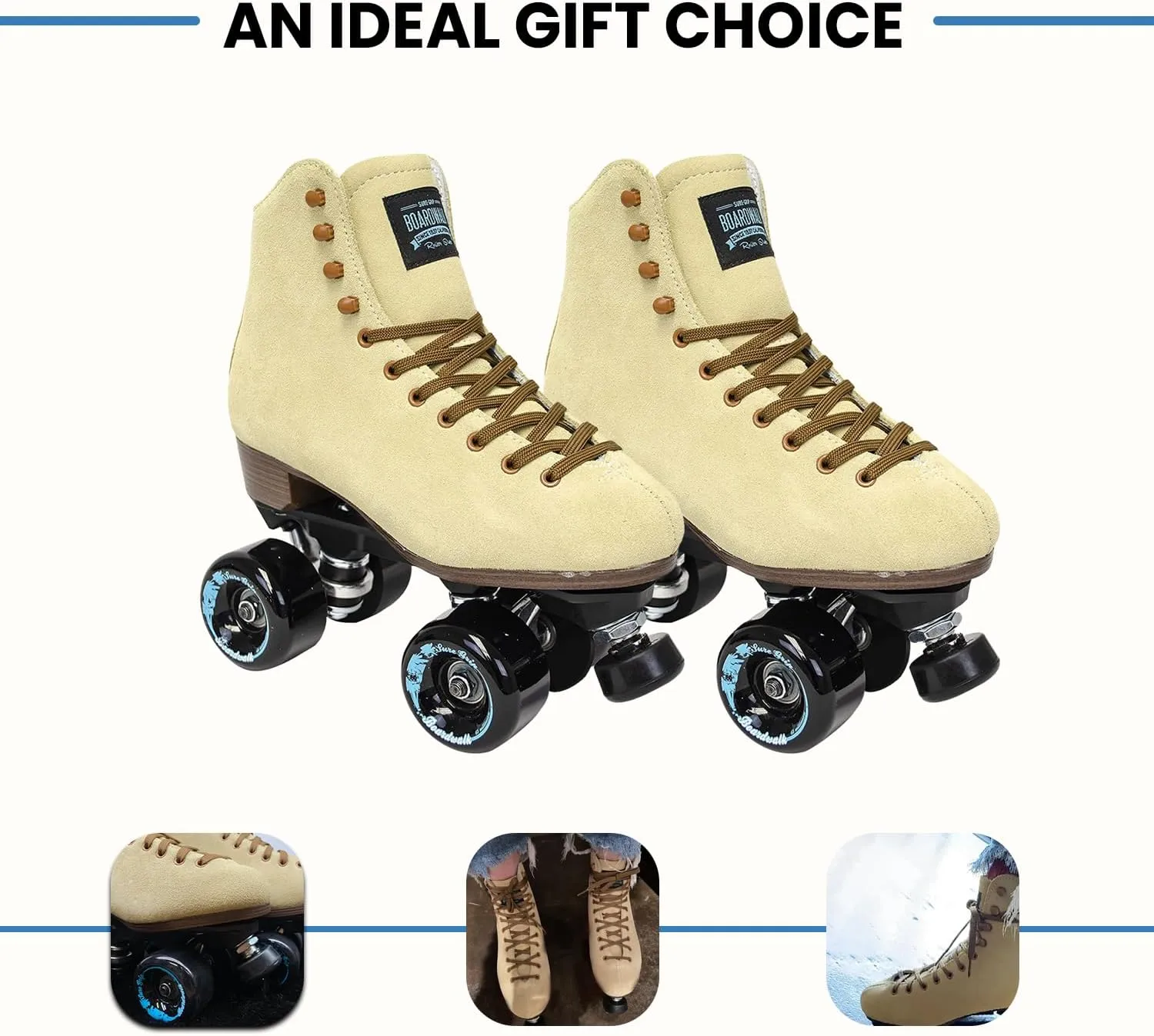 Sure-Grip Boardwalk Unisex Outdoor Roller Skates - Retro Boots with Suede Leather & Rubber - ABEC 3 Bearings & Aluminum Trucks - Boardwalk 82A Outdoor Wheels