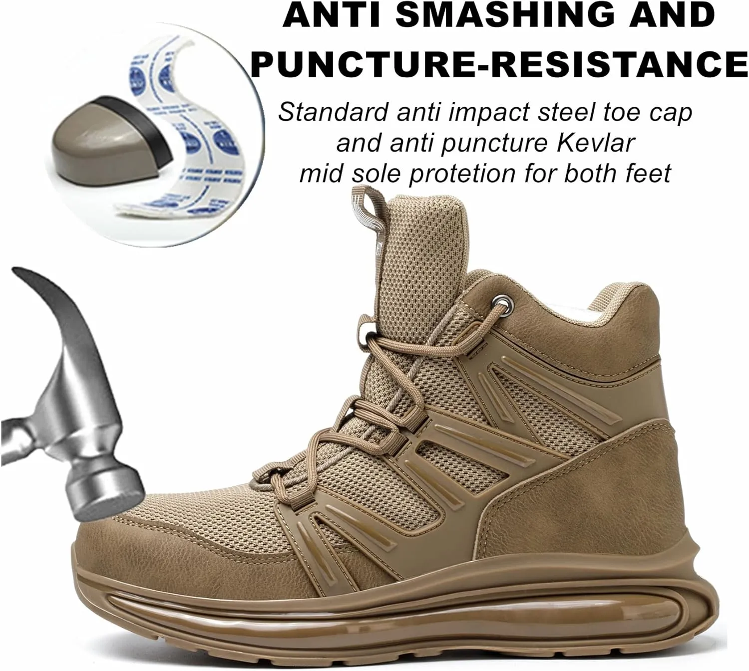 SYLPHID Men Steel Toe Sneakers Women Safety Shoes High top Work Shoe with Air Cushion Lightweight Breathable Puncture Proof