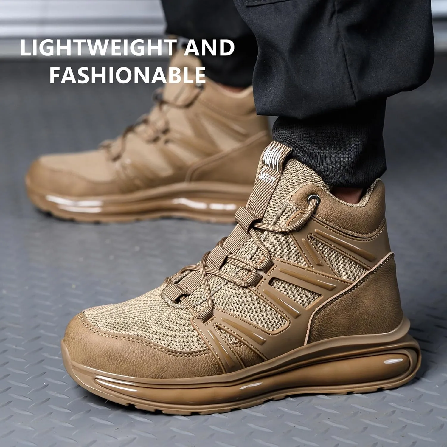 SYLPHID Men Steel Toe Sneakers Women Safety Shoes High top Work Shoe with Air Cushion Lightweight Breathable Puncture Proof