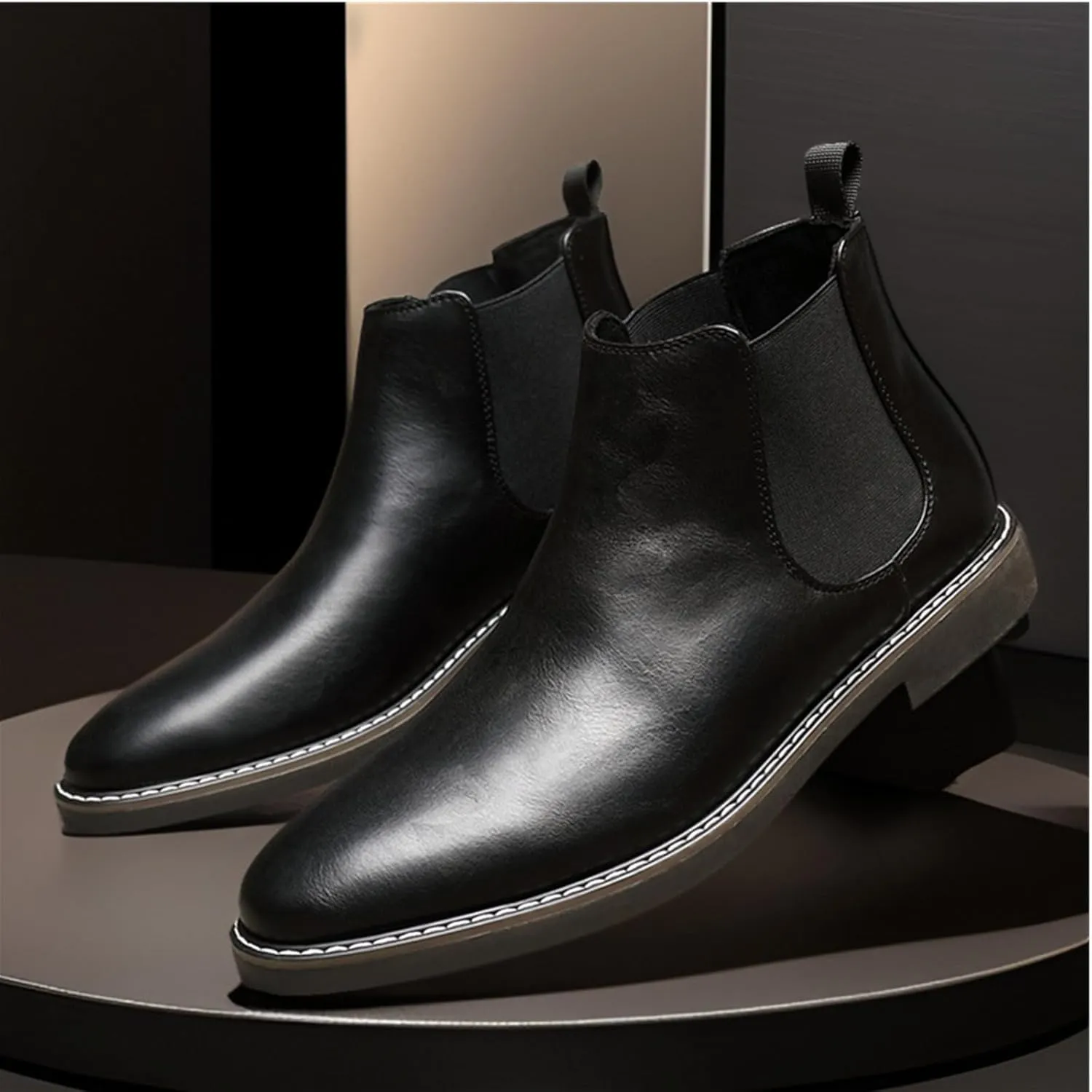 SywzX&xfybz Men's Chelsea Boots Classic Elastic Dress Boots Casual Men's Leather Chelsea Ankle Boots