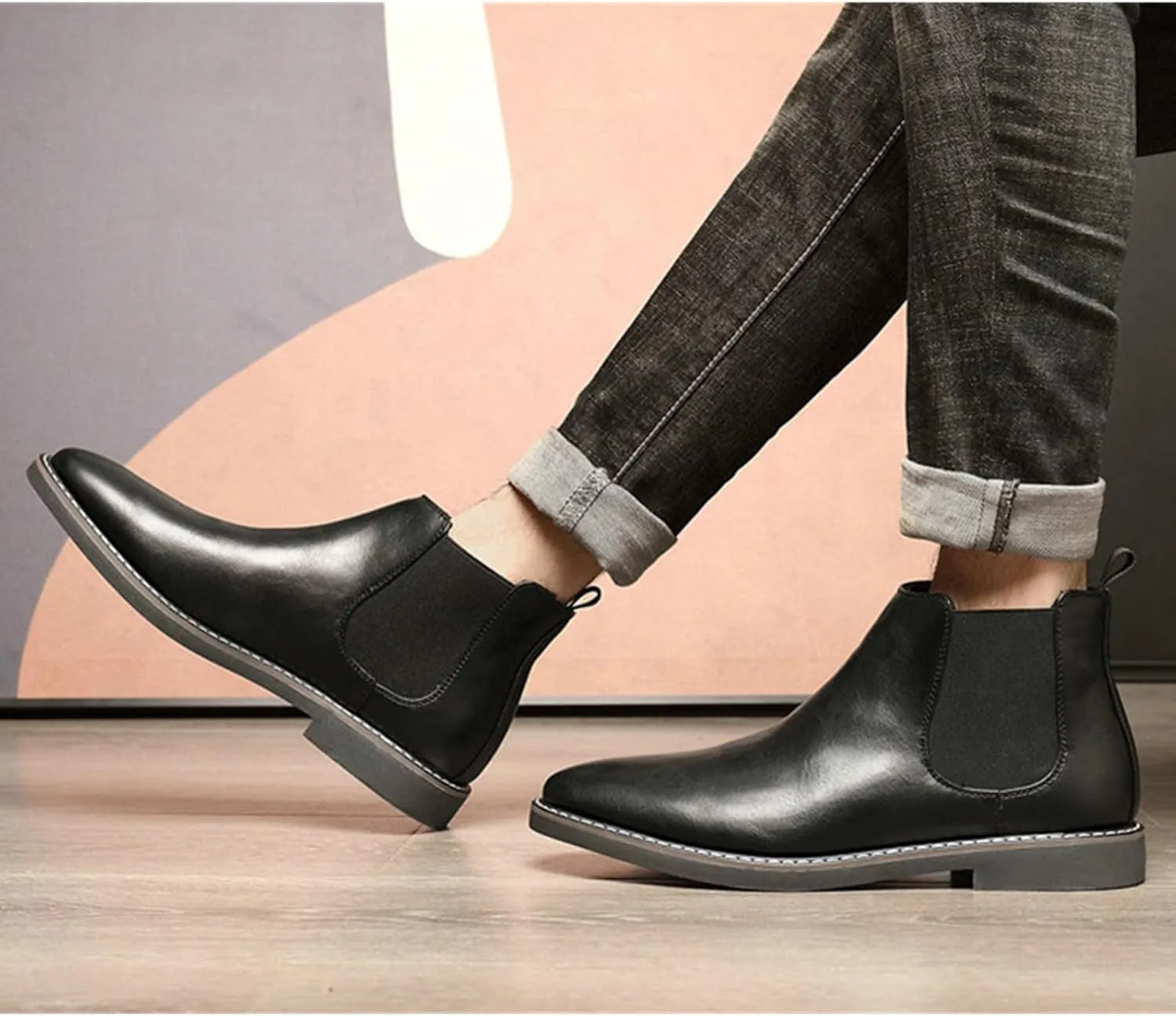 SywzX&xfybz Men's Chelsea Boots Classic Elastic Dress Boots Casual Men's Leather Chelsea Ankle Boots