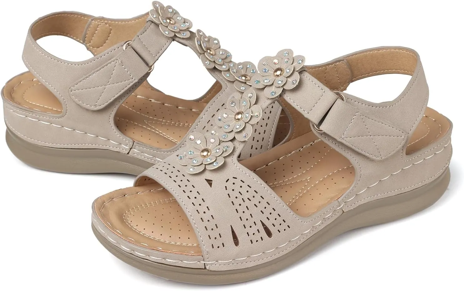 TEMOFON Wedge Sandals for Women Comfortable: Open Toe Sandals with Low Wedges - Dressy Summer Casual Sandals - Flat Comfy Walking Sandals