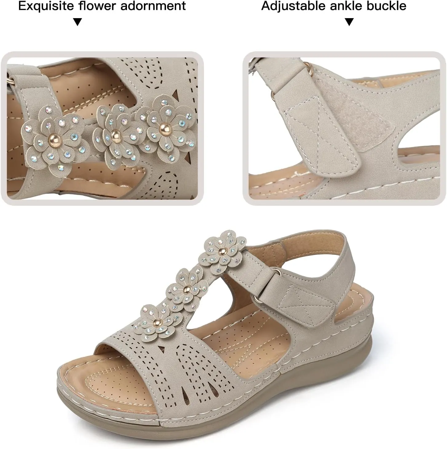 TEMOFON Wedge Sandals for Women Comfortable: Open Toe Sandals with Low Wedges - Dressy Summer Casual Sandals - Flat Comfy Walking Sandals