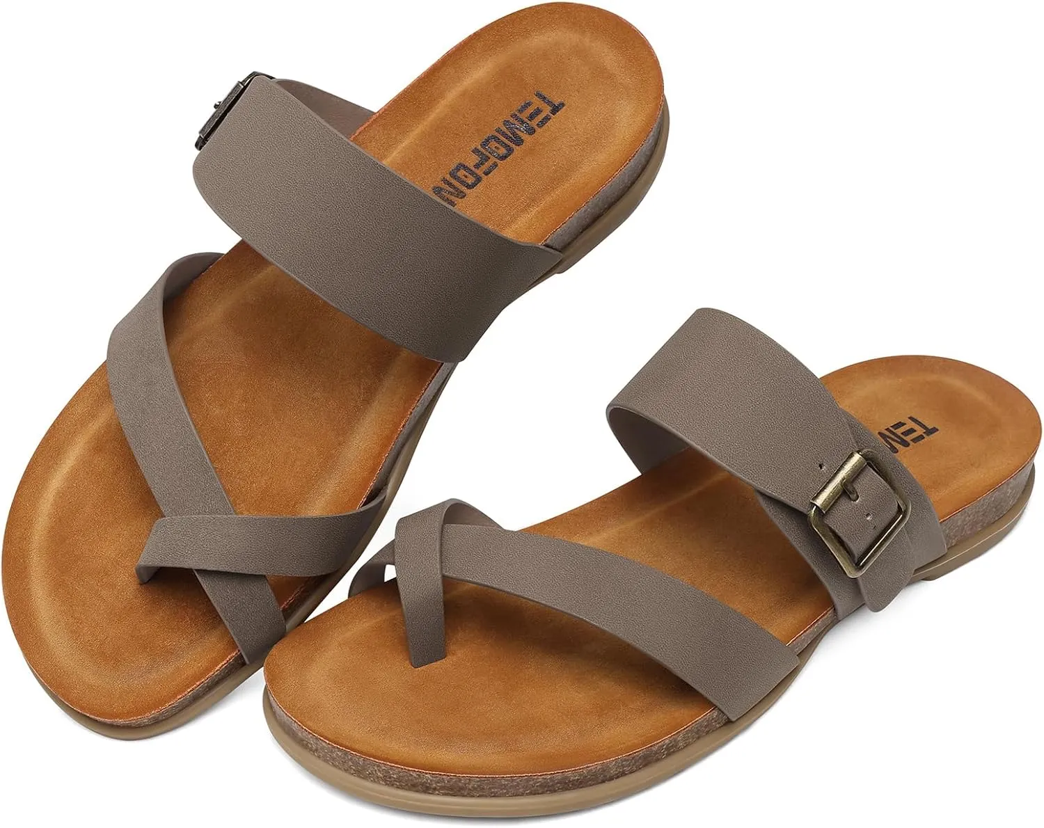 TEMOFON Womens Flat Sandals with Arch Support Adjustable Straps Comfortable Summer Walking Casual Flip Flops Size 5-11
