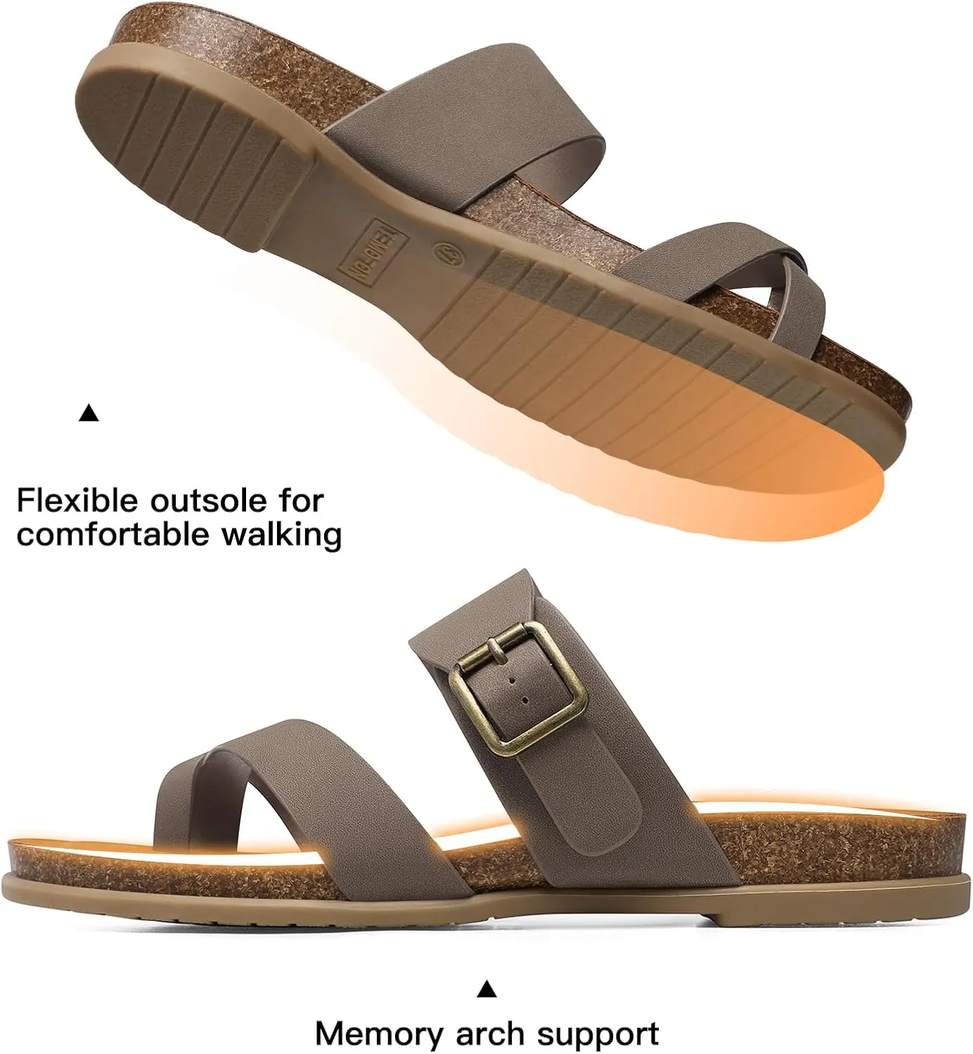 TEMOFON Womens Flat Sandals with Arch Support Adjustable Straps Comfortable Summer Walking Casual Flip Flops Size 5-11
