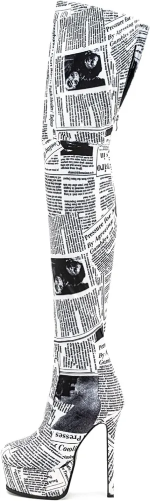 Thigh high boots Women's leopard Zebra Print Striped stretch Stiletto heel Platform Newspaper Over the knee Round toe Side back zipper Sexy unisex high heels