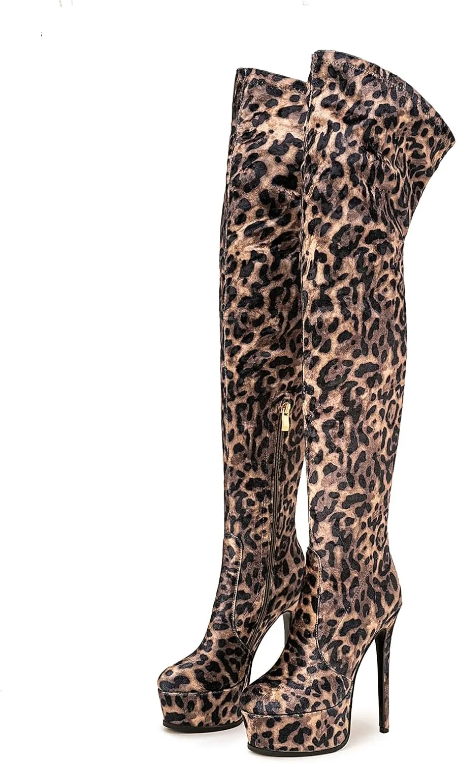 Thigh high boots Women's leopard Zebra Print Striped stretch Stiletto heel Platform Newspaper Over the knee Round toe Side back zipper Sexy unisex high heels