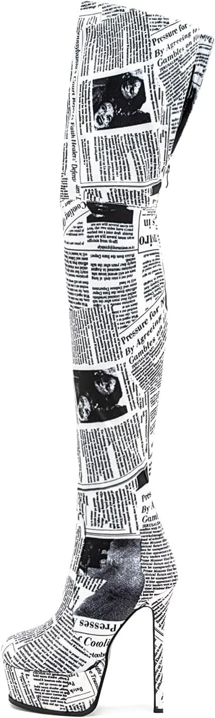 Thigh high boots Women's leopard Zebra Print Striped stretch Stiletto heel Platform Newspaper Over the knee Round toe Side back zipper Sexy unisex high heels
