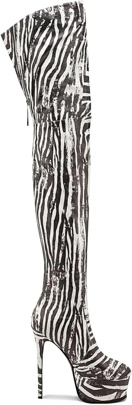 Thigh high boots Women's leopard Zebra Print Striped stretch Stiletto heel Platform Newspaper Over the knee Round toe Side back zipper Sexy unisex high heels