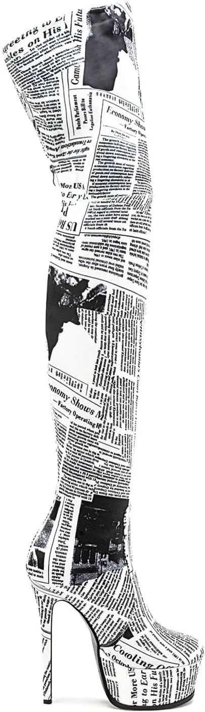 Thigh high boots Women's leopard Zebra Print Striped stretch Stiletto heel Platform Newspaper Over the knee Round toe Side back zipper Sexy unisex high heels