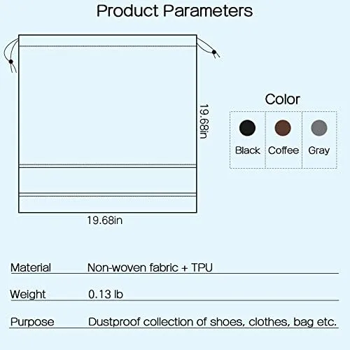TINTON LIFE® Set of 10 Non-woven 19.7"x19.7" Drawstring Dust Cover Bag with Visual Window for Handbags Purses Shoes(Grey)