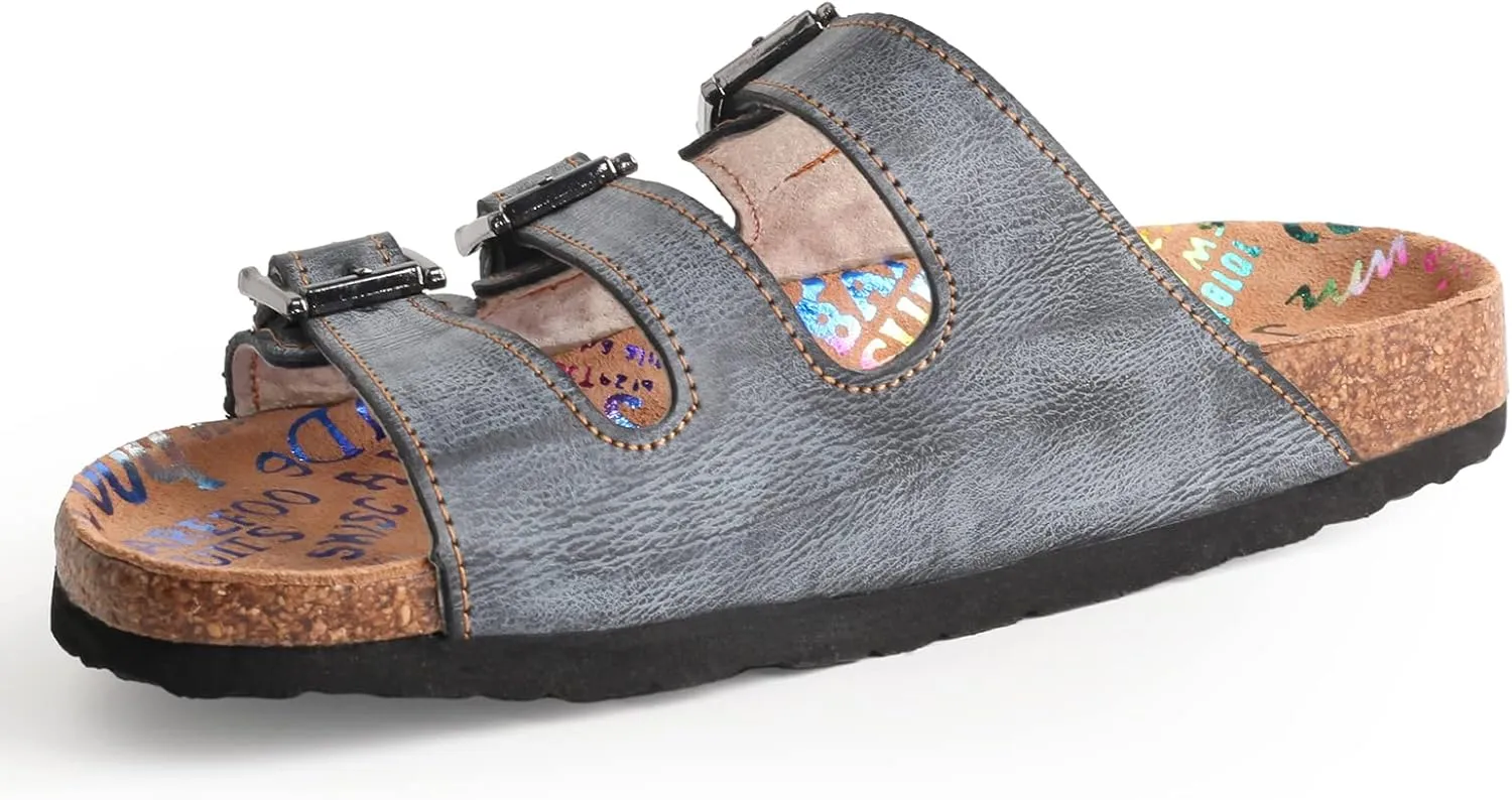 TMA EYES Women's hand stitching Open Toe Footbed Sandals Leather Lightweight Casual Slippers