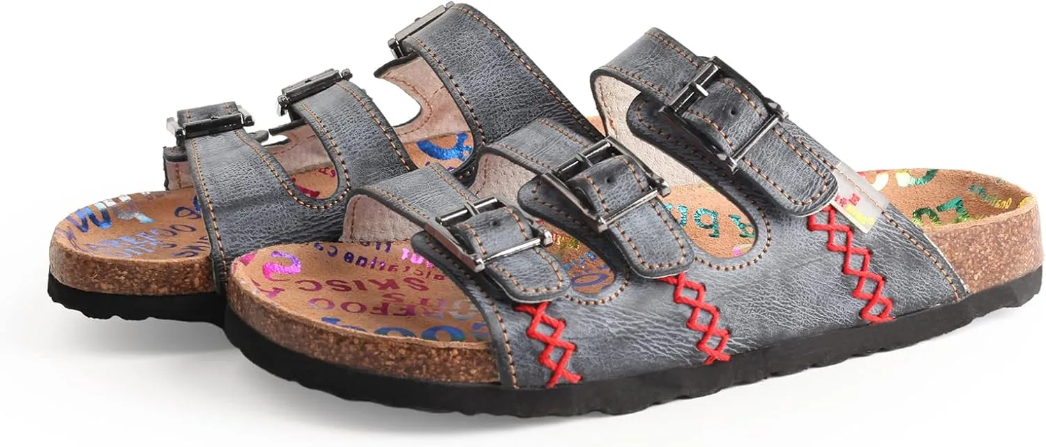 TMA EYES Women's hand stitching Open Toe Footbed Sandals Leather Lightweight Casual Slippers