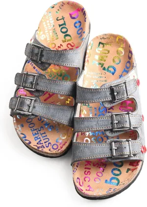 TMA EYES Women's hand stitching Open Toe Footbed Sandals Leather Lightweight Casual Slippers