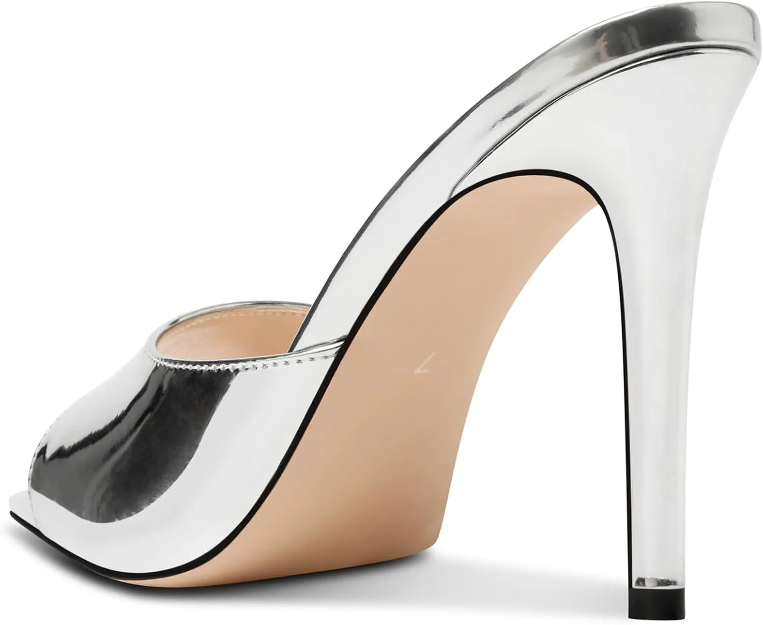 TNYNFBEB Womens Stiletto High Peep Open Pointed Toe Sandals Mules Shoes Slip-on Slingback Office Party Dress Patent Leather Summer 3.9 Inches Heels