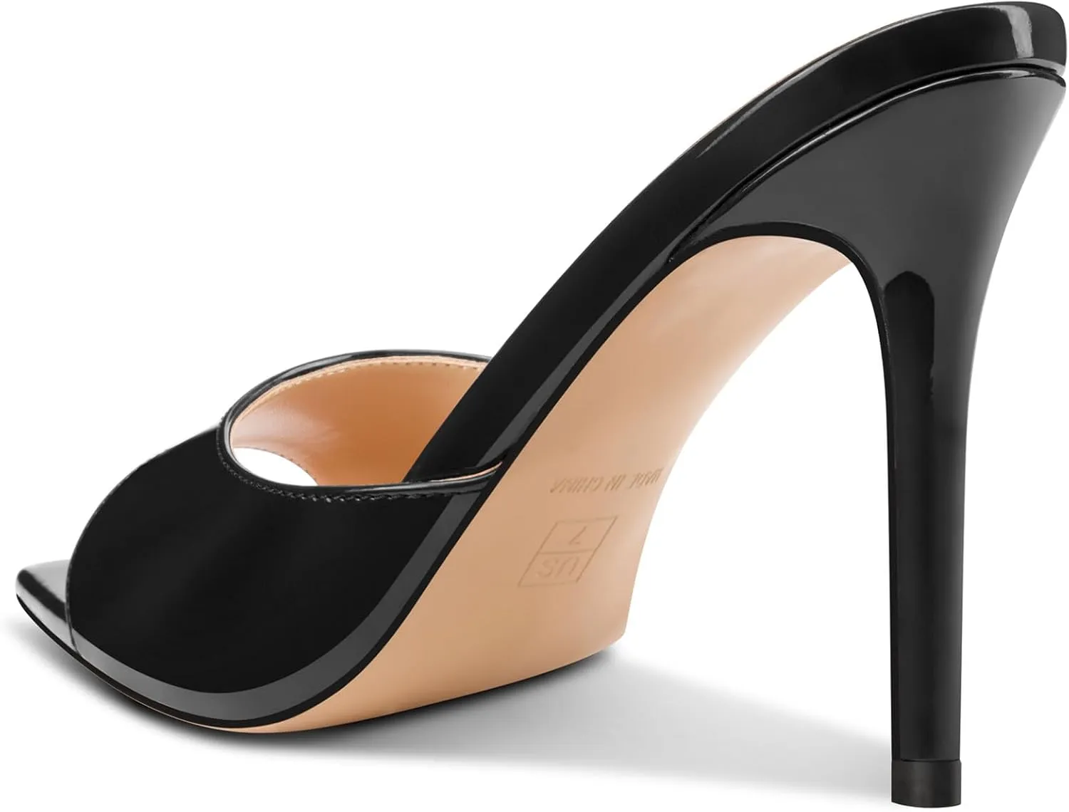 TNYNFBEB Womens Stiletto High Peep Open Pointed Toe Sandals Mules Shoes Slip-on Slingback Office Party Dress Patent Leather Summer 3.9 Inches Heels
