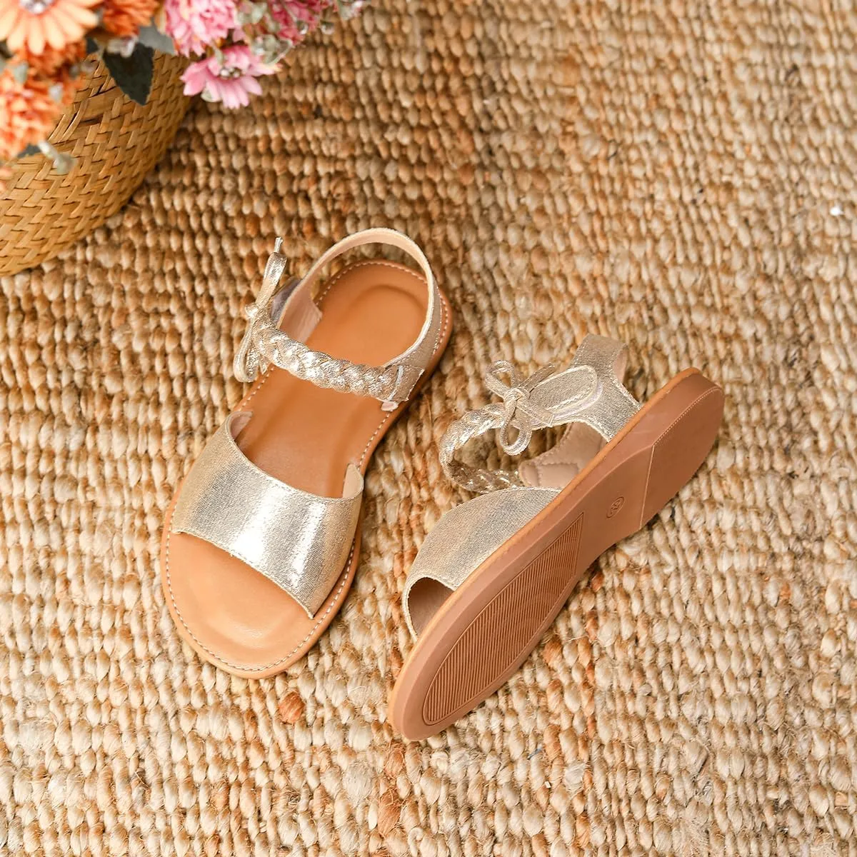 Toddler Girls Sandals Open Toe Summer Flats Flower Girl Dress Shoes for Baby Little Kids