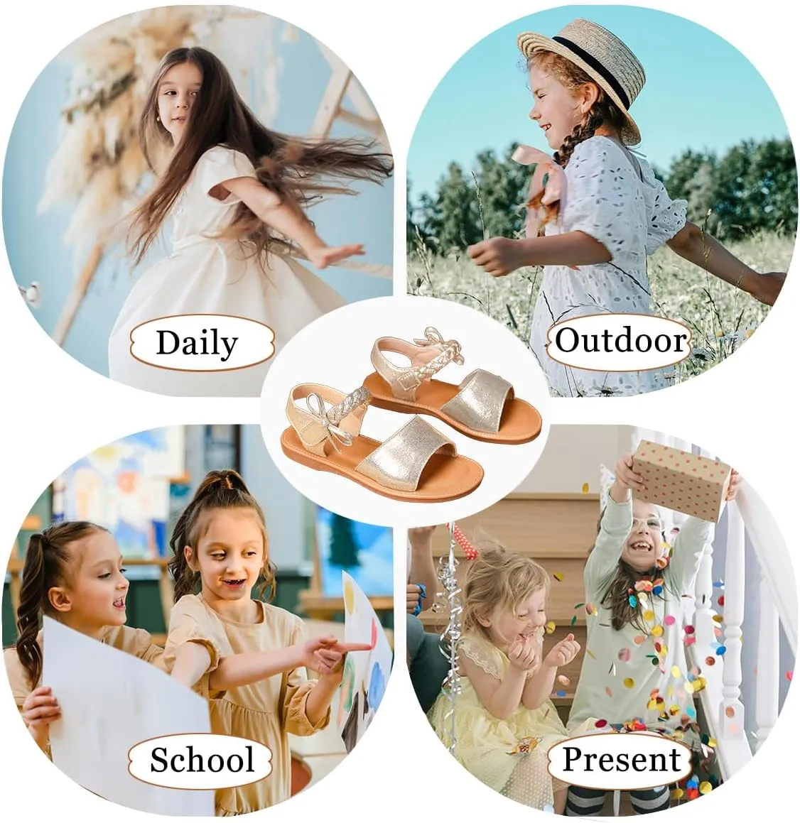 Toddler Girls Sandals Open Toe Summer Flats Flower Girl Dress Shoes for Baby Little Kids