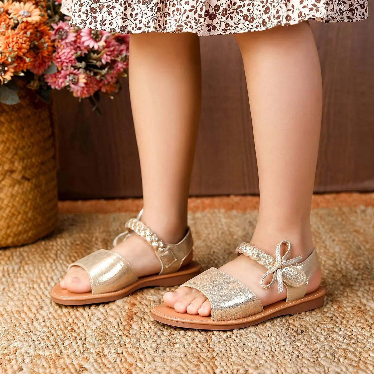 Toddler Girls Sandals Open Toe Summer Flats Flower Girl Dress Shoes for Baby Little Kids