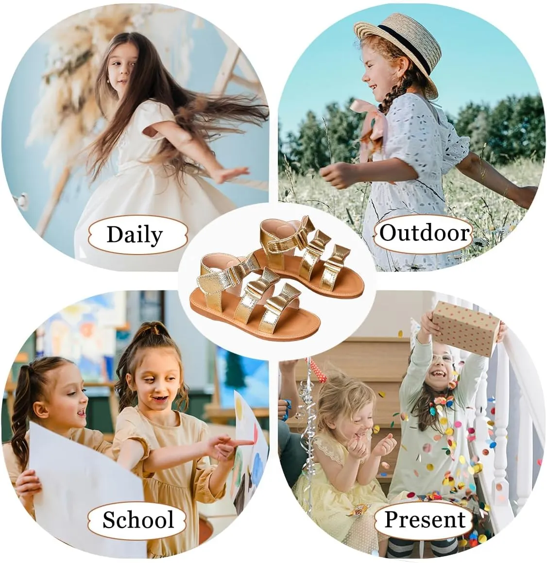 Toddler Girls Sandals Open Toe Summer Flats Flower Girl Dress Shoes for Baby Little Kids