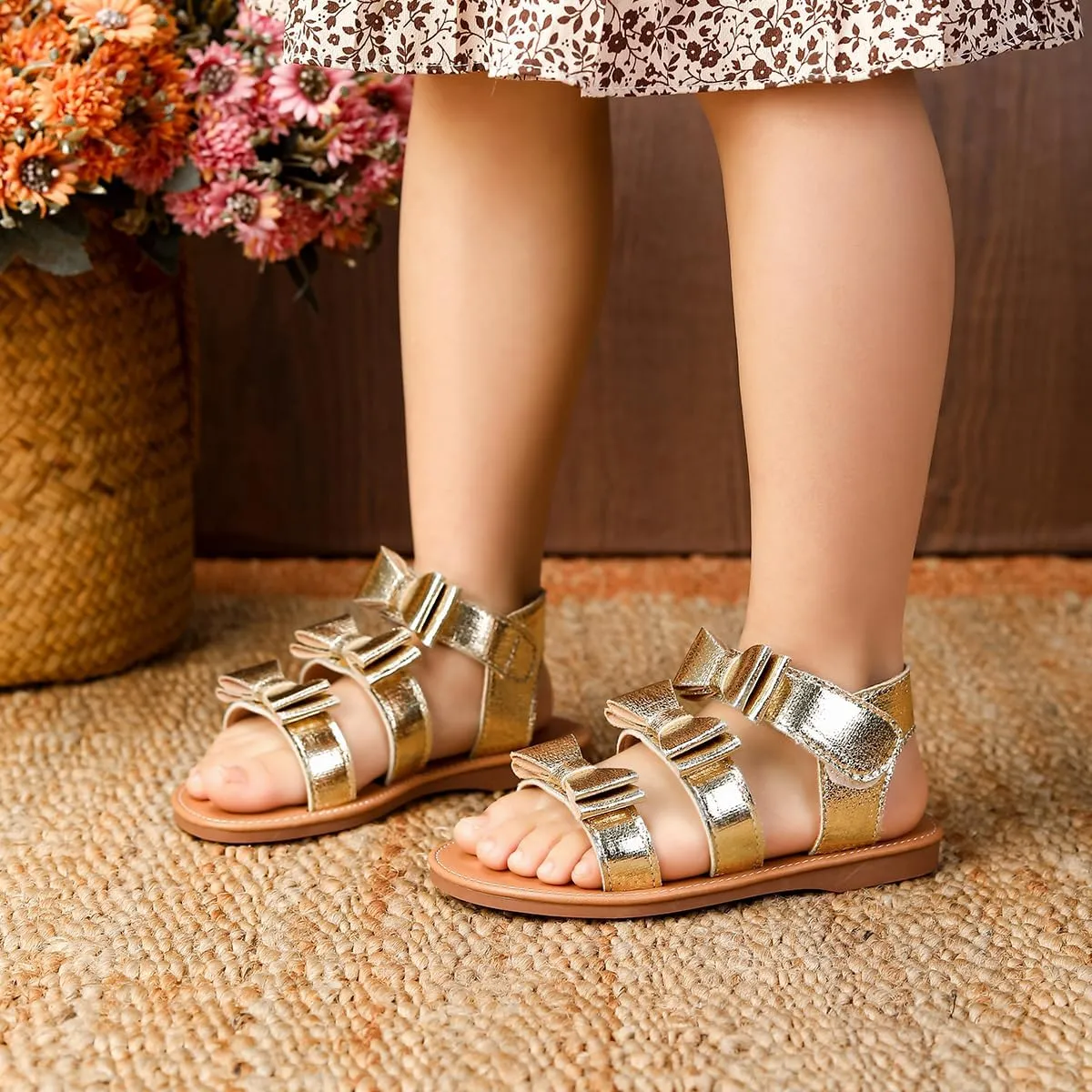 Toddler Girls Sandals Open Toe Summer Flats Flower Girl Dress Shoes for Baby Little Kids