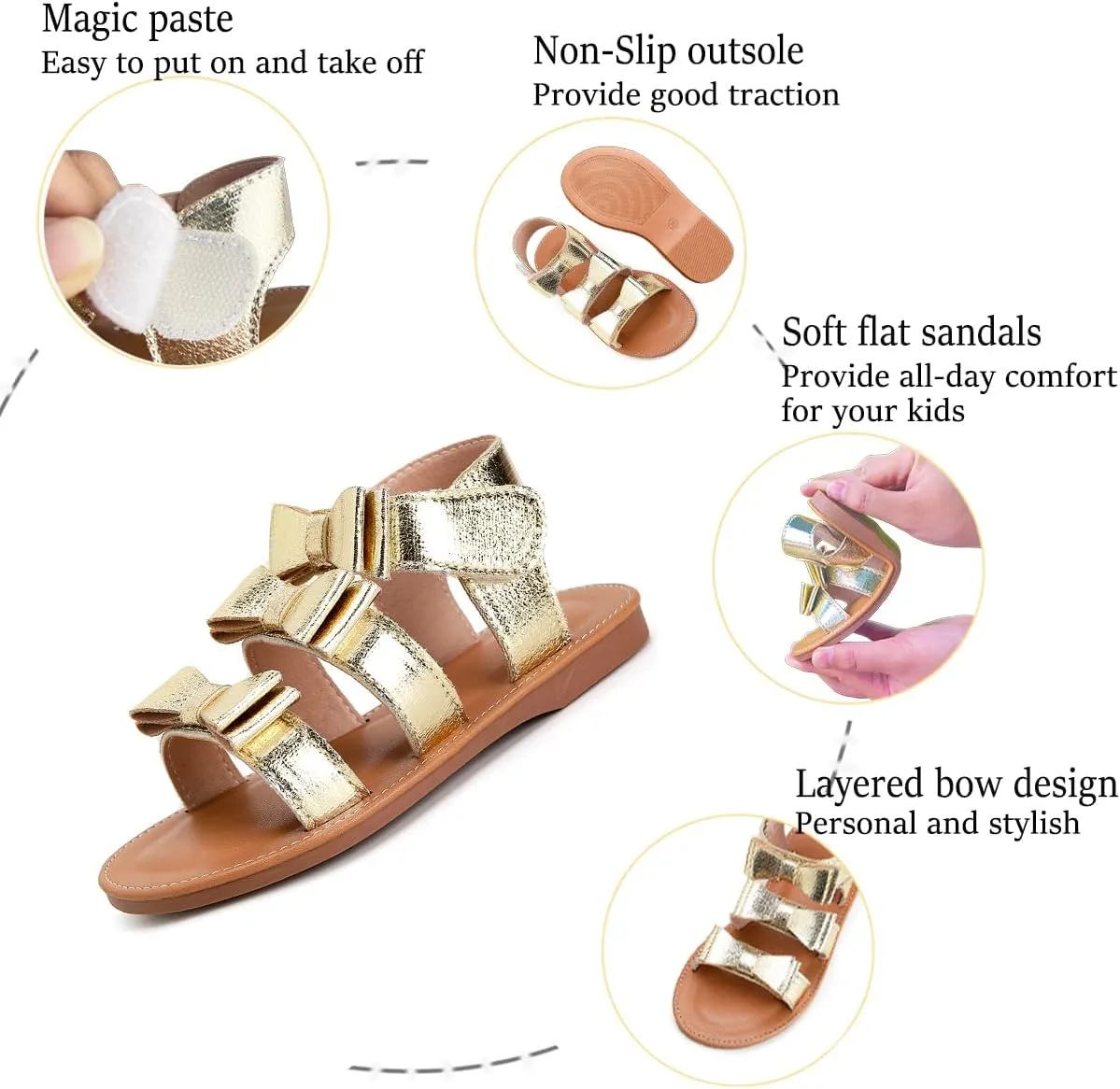 Toddler Girls Sandals Open Toe Summer Flats Flower Girl Dress Shoes for Baby Little Kids