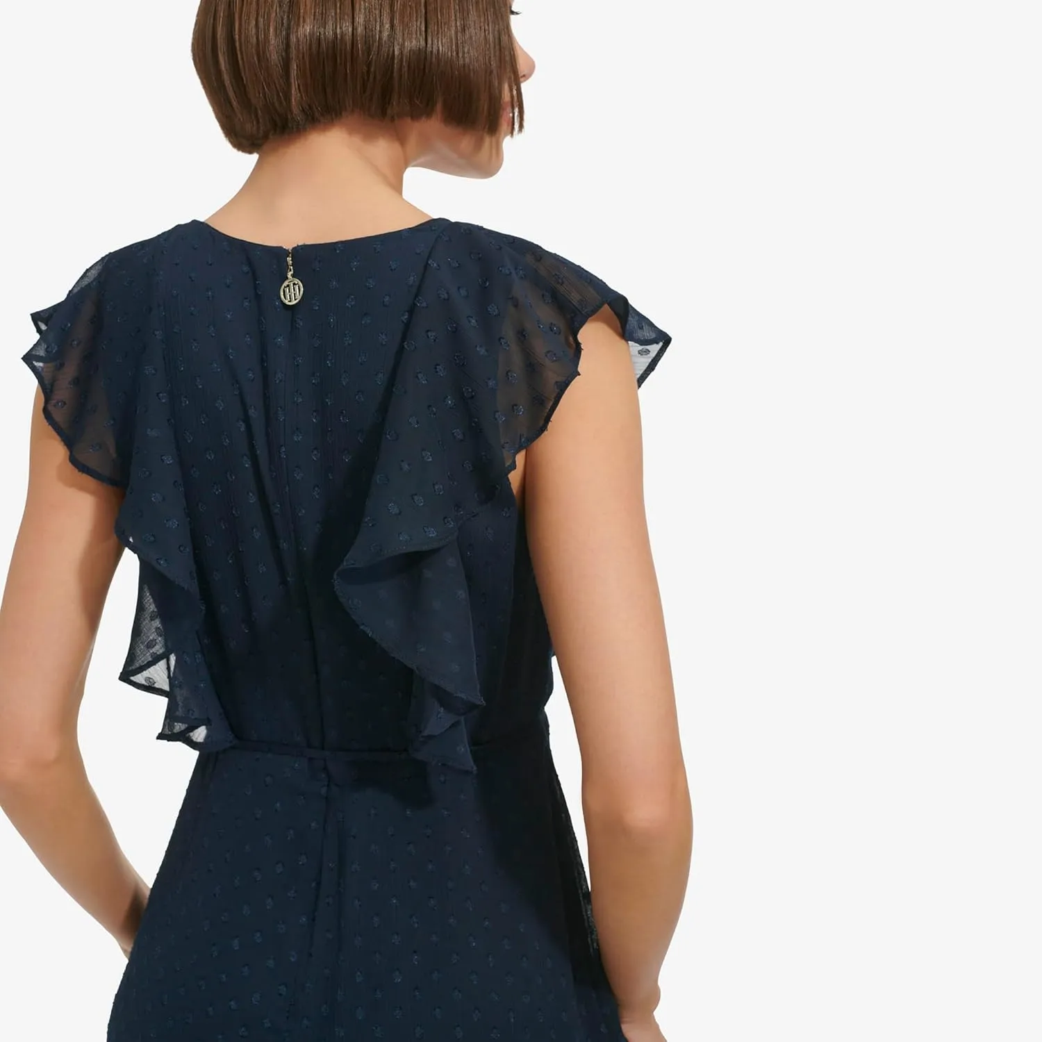 Tommy Hilfiger Women's Fit and Flare Ruffle Sleeve Chiffon Dress