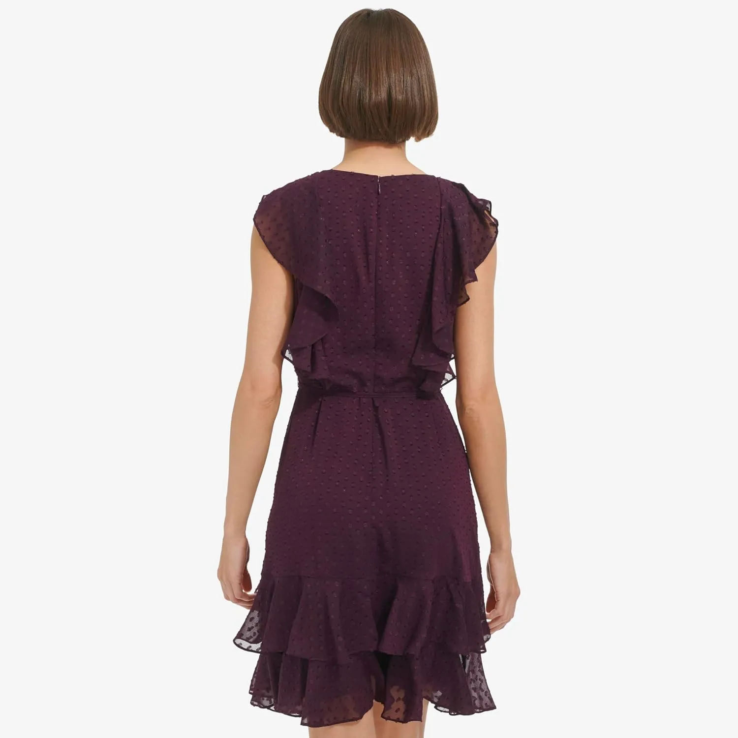 Tommy Hilfiger Women's Fit and Flare Ruffle Sleeve Chiffon Dress