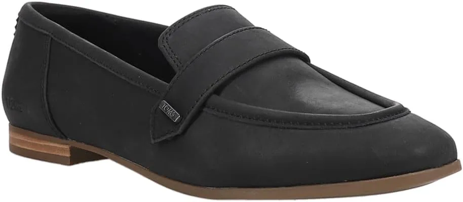TOMS Womens Lynette Leather Loafers Flats Casual - Black