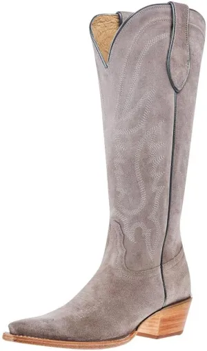 Tony Lama Women`s Ash Suede Vamp 15In Ash Suede Top Boot