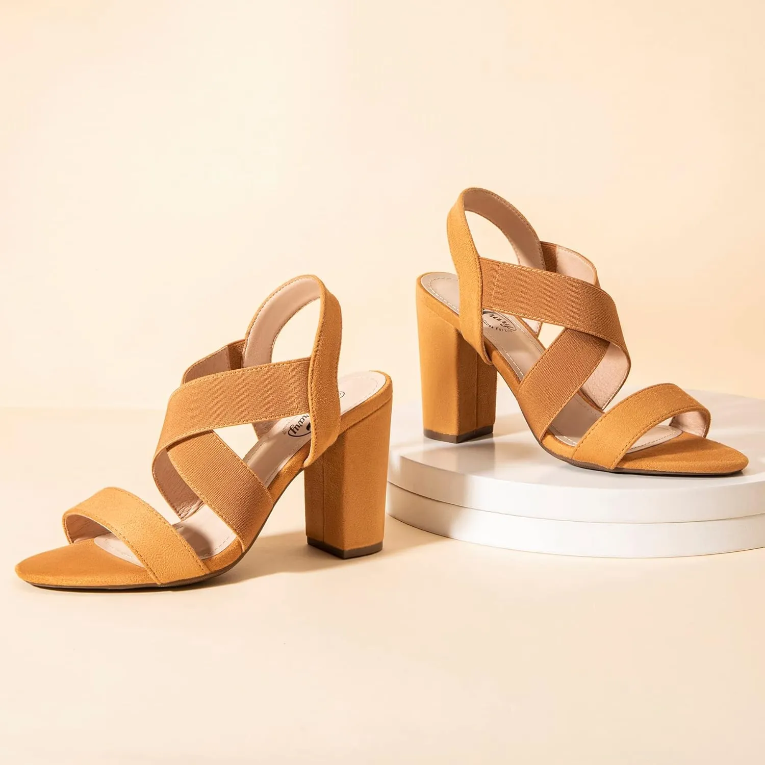 Trary Chunky Heels - Black, Red, Brown Sandals for Women's Homecoming & Prom - Comfortable High Heels with Elastic Ankle Strap