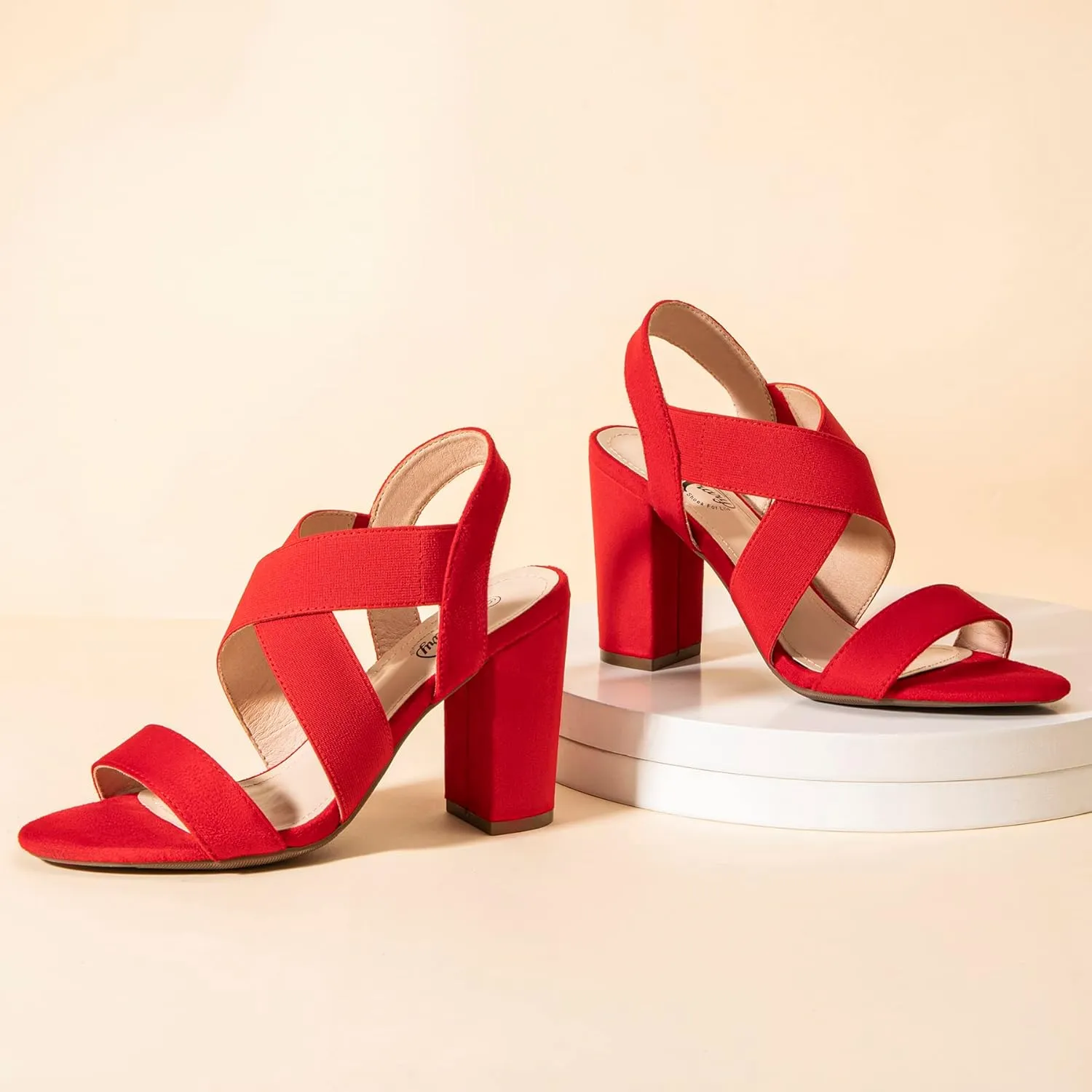Trary Chunky Heels - Black, Red, Brown Sandals for Women's Homecoming & Prom - Comfortable High Heels with Elastic Ankle Strap