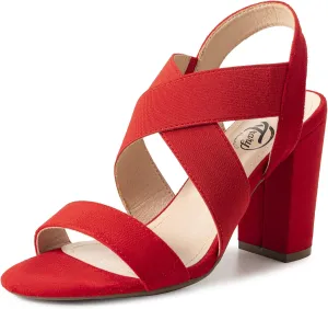 Trary Chunky Heels - Black, Red, Brown Sandals for Women's Homecoming & Prom - Comfortable High Heels with Elastic Ankle Strap