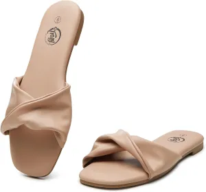 Trary Sandals Women Summer Sandals for Women 2025 Dressy Flat Comfortable Fashion Beach Cute Ladies Slides Nude Size 9.5
