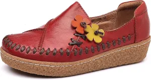 Trsorini Women's Casual Loafers Slip on Multi Color Stitching Leather Shoes Daily Walking