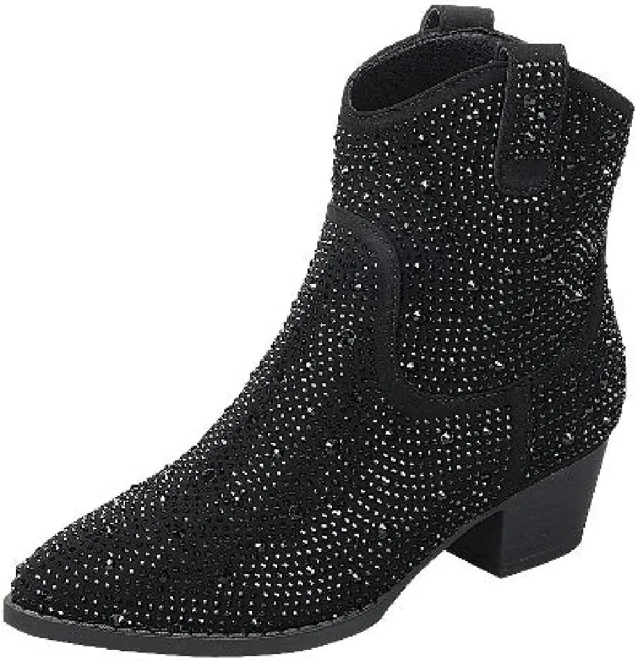 TruFox Girls Cowgirl Cowboy Rhinestone Boots Ankle Low Heel Dress Kids Booties