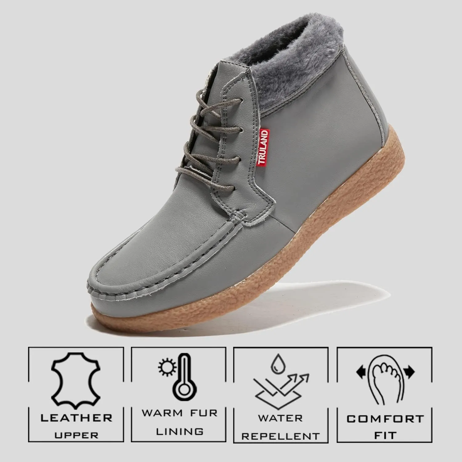TRULAND Women’s Winter Boots – Suede Leather Fur Lined Water Resistant Ankle Boots