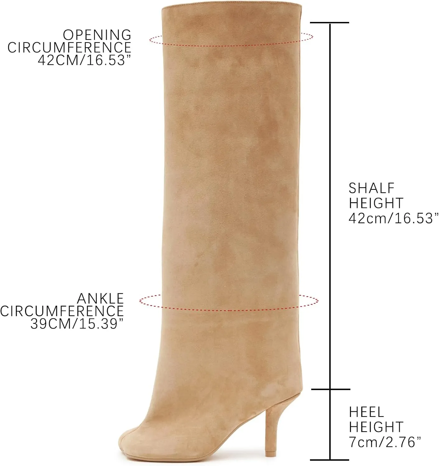 UBWDU Women's Suede Knee High Boots Square Toe Stiletto Heels Wide Calf Tall Boots