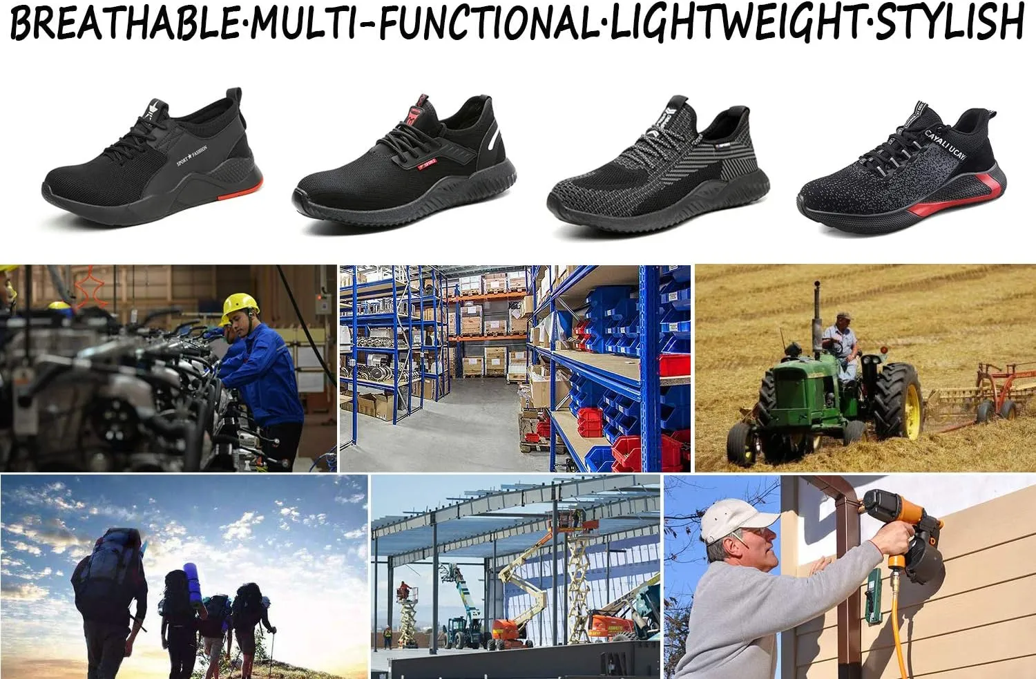 UCAYALI Men's Women's Safety Shoes Steel Toe Work Sneakers Breathable Lightweight Construction Shoes Mesh
