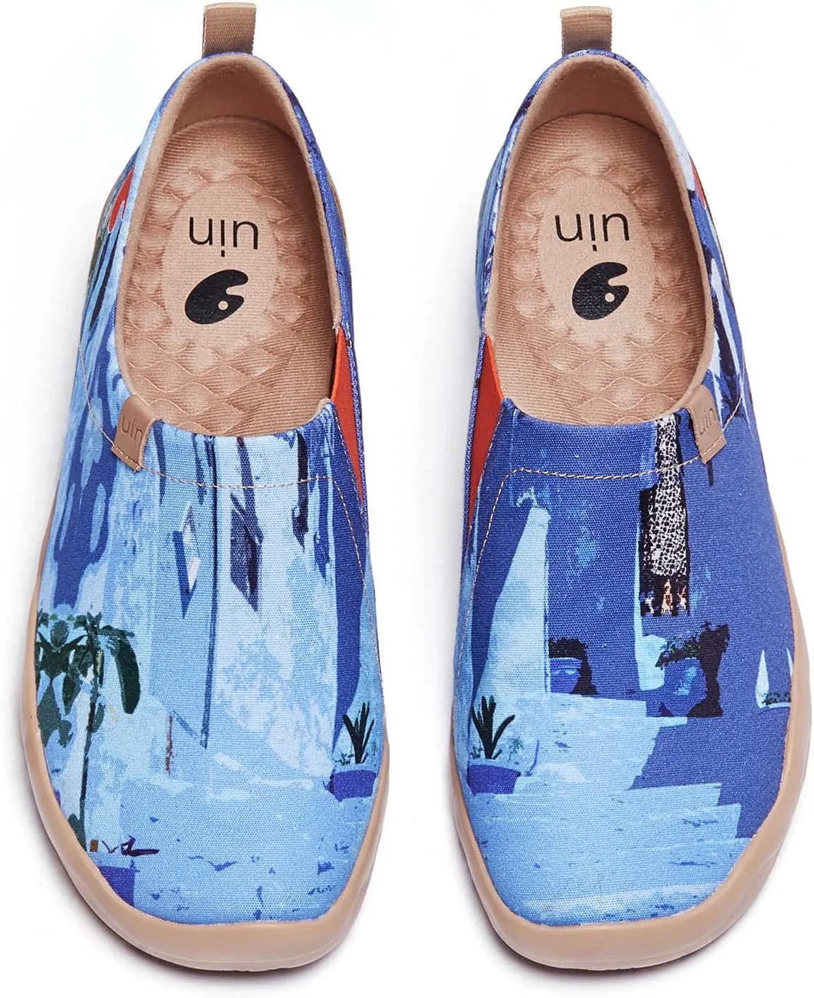 UIN Men's Walking Travel Shoes Slip On Canvas Casual Loafers Lightweight Comfort Art Painted Fashion Sneaker Chefchaouen