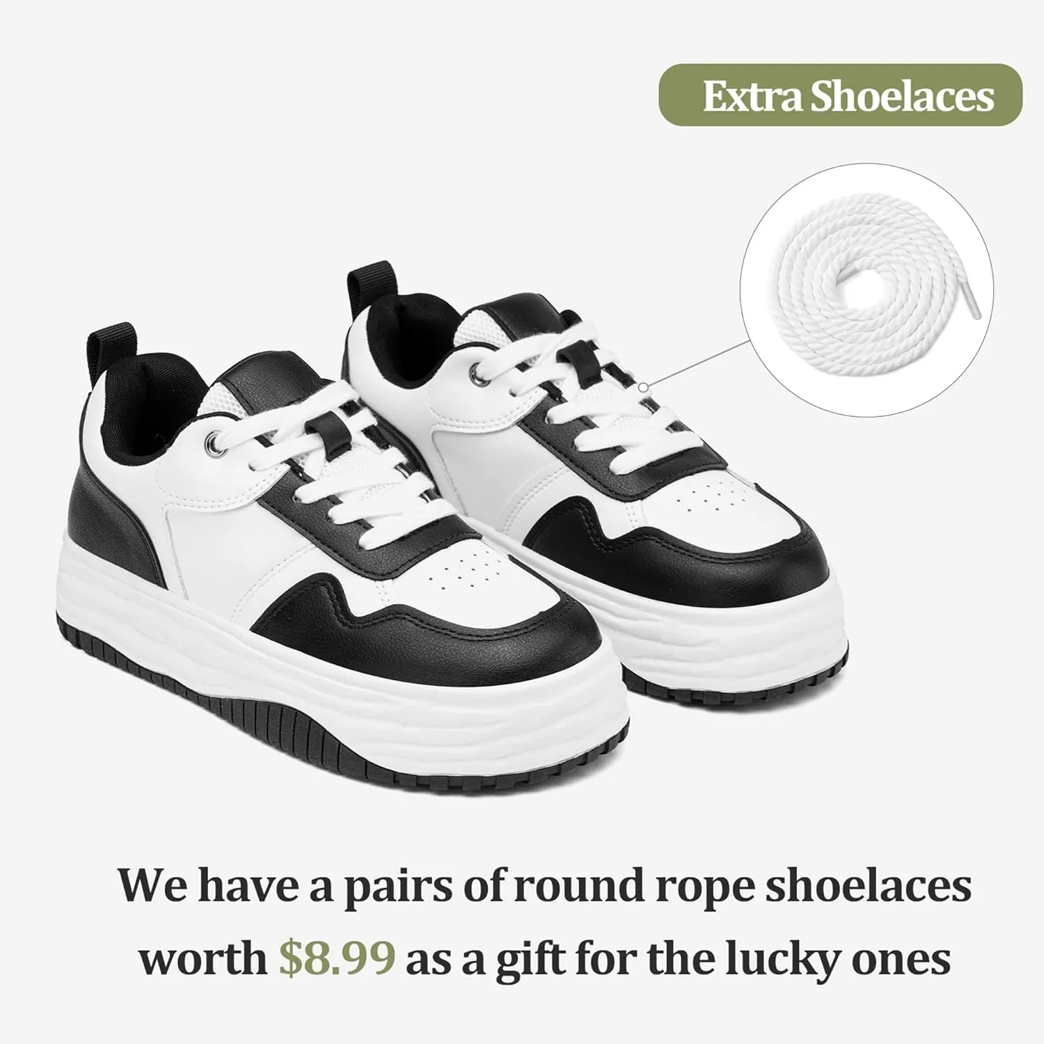 Vepose 8060 Women's Fashion Platform Sneakers, Wide Toe Design Leather Casual Tennis Lace-up Shoes