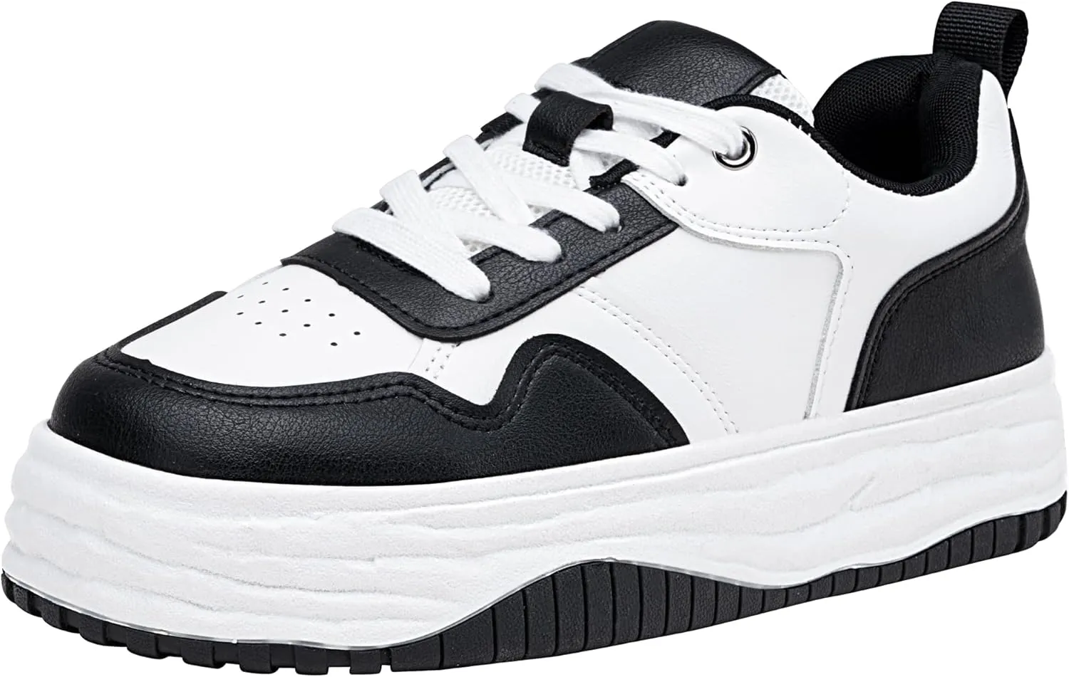Vepose 8060 Women's Fashion Platform Sneakers, Wide Toe Design Leather Casual Tennis Lace-up Shoes