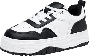 Vepose 8060 Women's Fashion Platform Sneakers, Wide Toe Design Leather Casual Tennis Lace-up Shoes