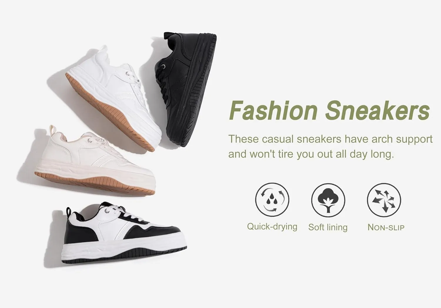 Vepose 8060 Women's Fashion Platform Sneakers, Wide Toe Design Leather Casual Tennis Lace-up Shoes