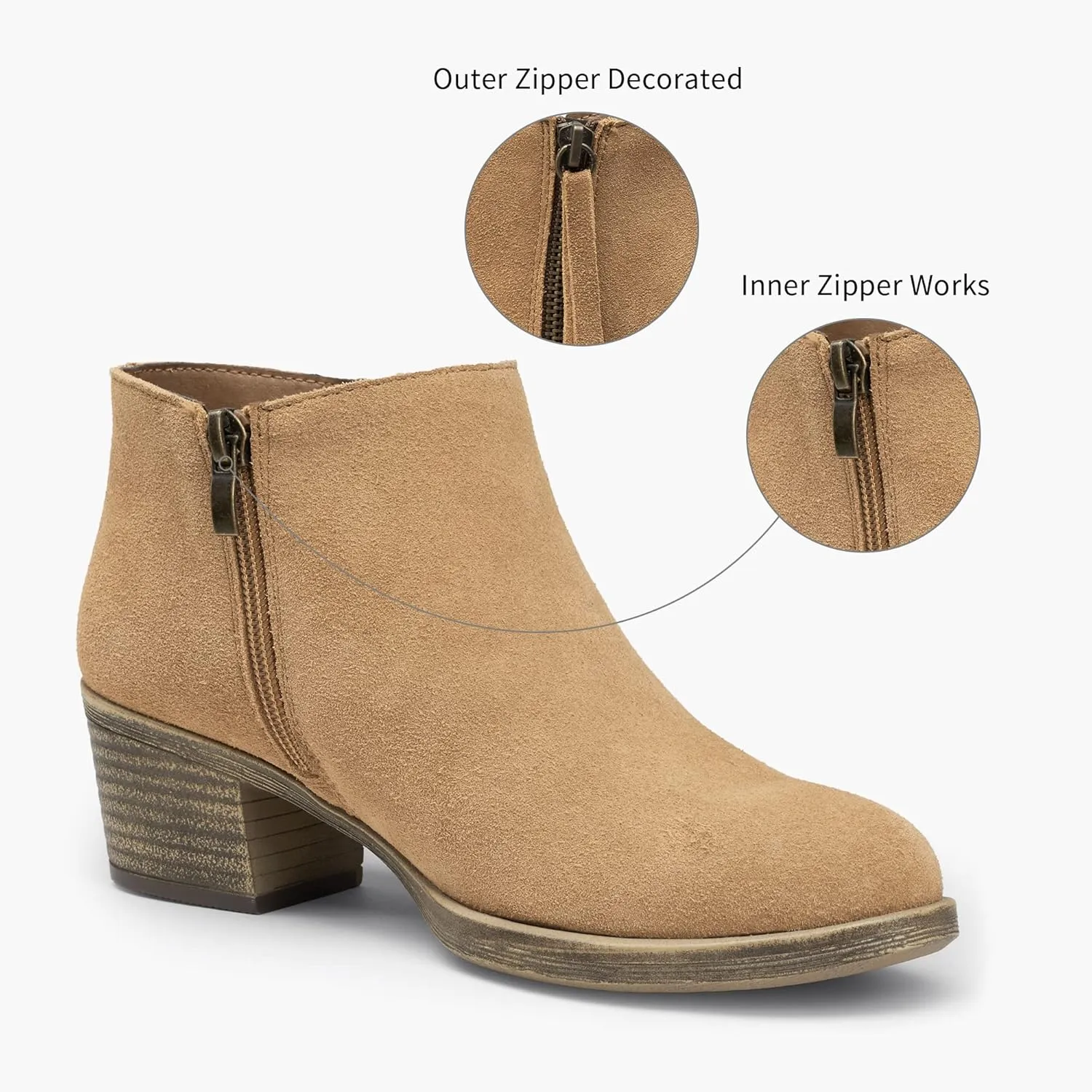 Vepose Women's 9001 Suede Leather Ankle Boots, Dressy Short Booties with Inner Zipper for Lady