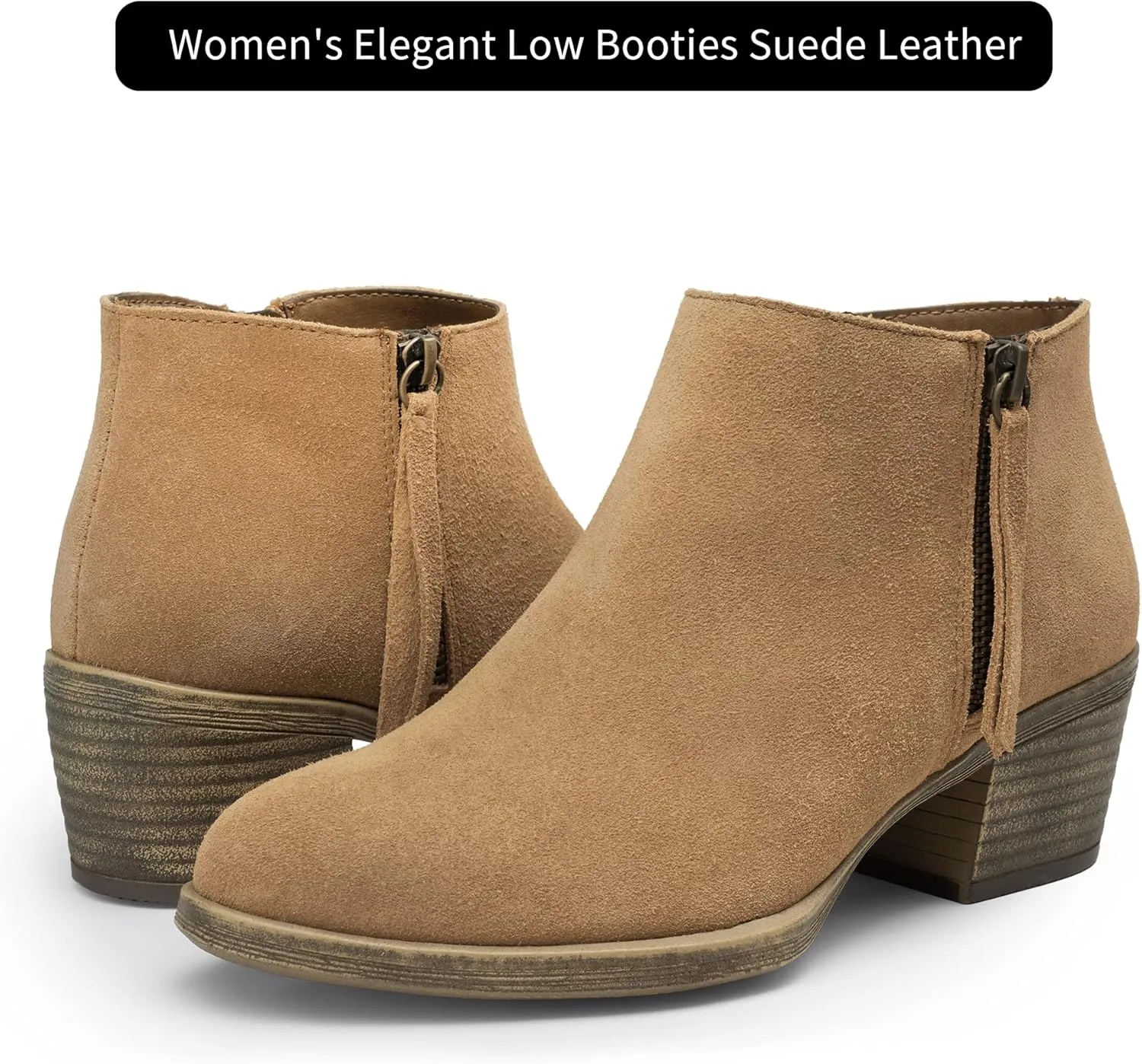 Vepose Women's 9001 Suede Leather Ankle Boots, Dressy Short Booties with Inner Zipper for Lady